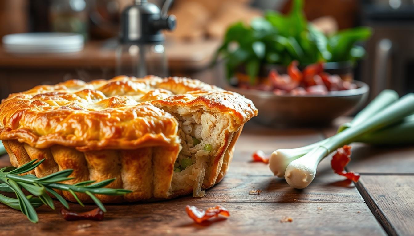 chicken leek bacon pie