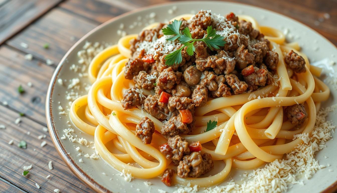 Ground Beef Alfredo Pasta