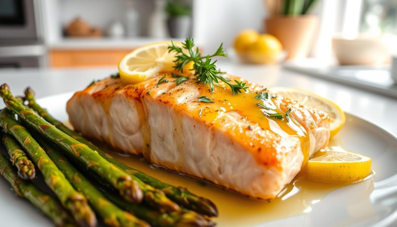 Salmon with Garlic Lemon Butter Sauce